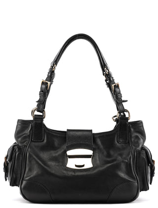 BR2672 Black Leather Calf Rocket Pocket Tote Bag
