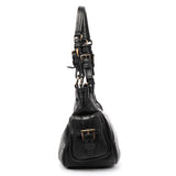 BR2672 Black Leather Calf Rocket Pocket Tote Bag