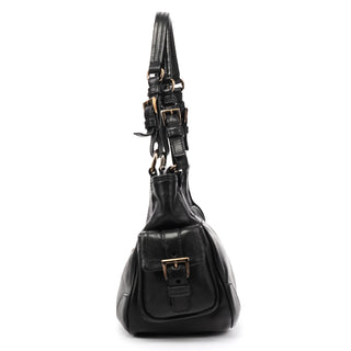 BR2672 Black Leather Calf Rocket Pocket Tote Bag