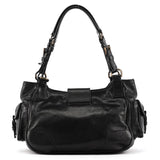 BR2672 Black Leather Calf Rocket Pocket Tote Bag