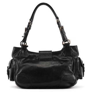 BR2672 Black Leather Calf Rocket Pocket Tote Bag