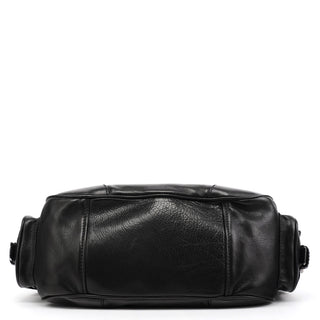 BR2672 Black Leather Calf Rocket Pocket Tote Bag