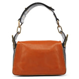 Mini sac porté épaule en cuir marron clair et bleu marine