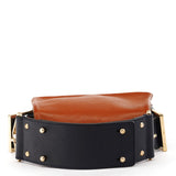 Mini sac porté épaule en cuir marron clair et bleu marine