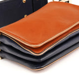 Mini sac porté épaule en cuir marron clair et bleu marine
