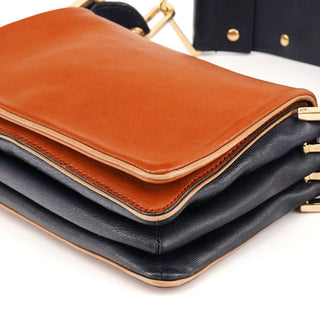 Light Brown Navy Leather Mini Shoulder Bag
