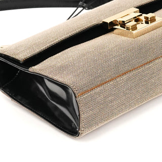 001 4214 Beige Black Canvas Lady Lock Shoulder Bag