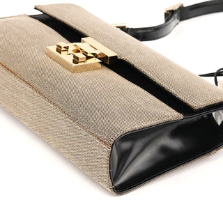 001 4214 Beige Black Canvas Lady Lock Shoulder Bag
