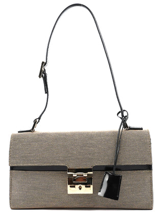 001 4214 Beige Black Canvas Lady Lock Shoulder Bag