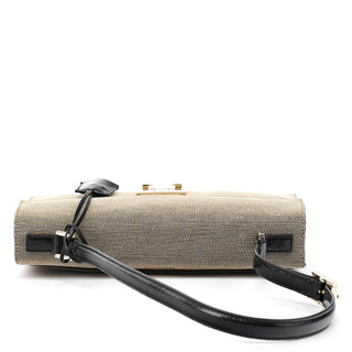 001 4214 Beige Black Canvas Lady Lock Shoulder Bag