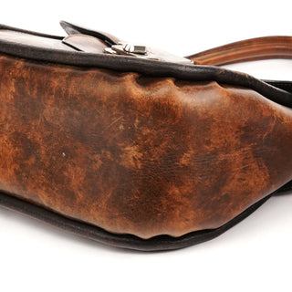 Brown Washed Leather Top Handle Bag