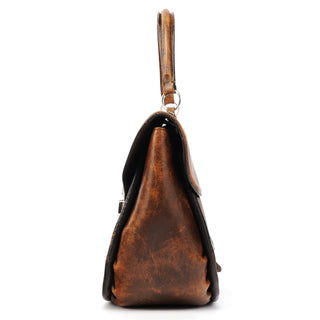 Brown Washed Leather Top Handle Bag