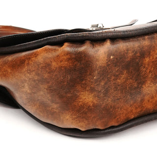 Brown Washed Leather Top Handle Bag