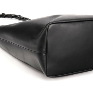 000 0531 Black Leather Bamboo Shoulder Bag