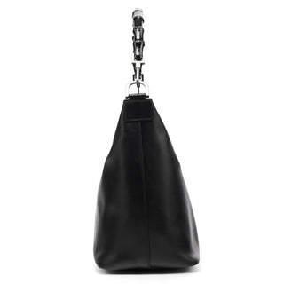 000 0531 Black Leather Bamboo Shoulder Bag