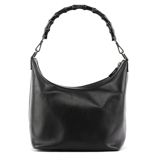 000 0531 Black Leather Bamboo Shoulder Bag