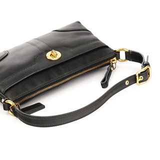 11042 Black Leather Turnlock Shoulder Bag