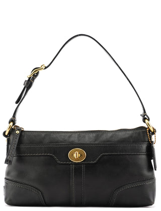 11042 Black Leather Turnlock Shoulder Bag
