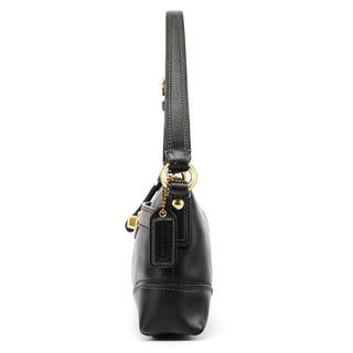 11042 Black Leather Turnlock Shoulder Bag