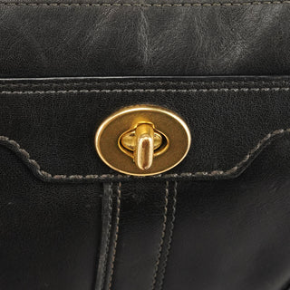 11042 Black Leather Turnlock Shoulder Bag