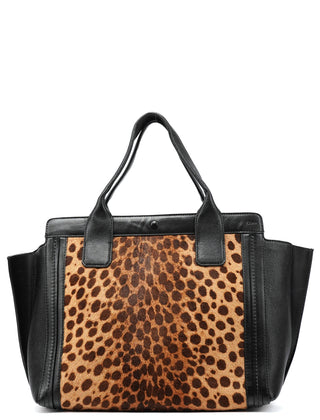 Black Leopard Calfhair Leather Alison Tote Bag