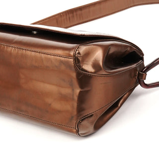 B6525 Brown Spazzolato Patent Leather Shoulder Bag