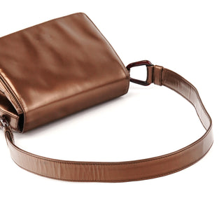 B6525 Brown Spazzolato Patent Leather Shoulder Bag