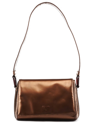 B6525 Brown Spazzolato Patent Leather Shoulder Bag