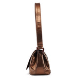 B6525 Sac porté épaule en cuir verni Spazzolato marron