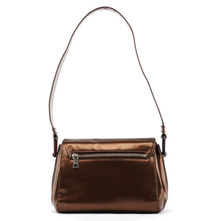B6525 Brown Spazzolato Patent Leather Shoulder Bag
