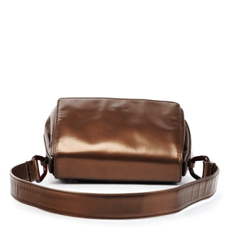 B6525 Brown Spazzolato Patent Leather Shoulder Bag