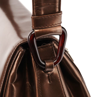B6525 Brown Spazzolato Patent Leather Shoulder Bag