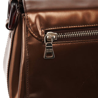 B6525 Brown Spazzolato Patent Leather Shoulder Bag