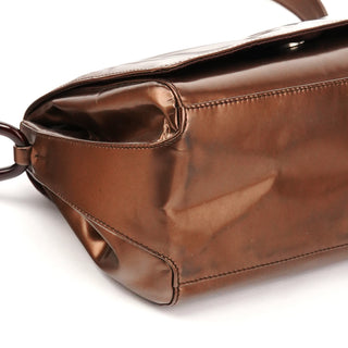 B6525 Brown Spazzolato Patent Leather Shoulder Bag