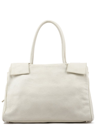 BR0539 White Vitello Daino Leather Tote Bag
