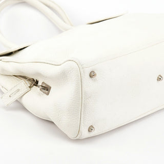 BR0539 White Vitello Daino Leather Tote Bag