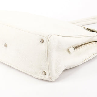 BR0539 White Vitello Daino Leather Tote Bag