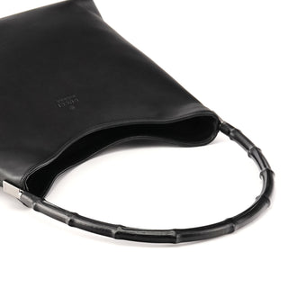 001 3244 Black Calfskin Bamboo Shoulder Bag