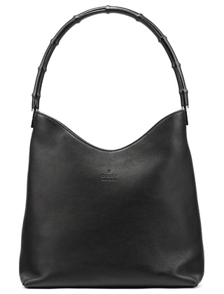 001 3244 Black Calfskin Bamboo Shoulder Bag