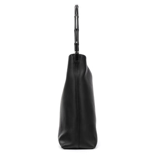 001 3244 Black Calfskin Bamboo Shoulder Bag
