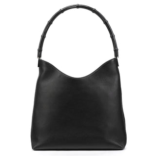 001 3244 Black Calfskin Bamboo Shoulder Bag