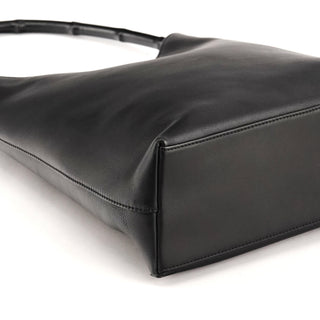 001 3244 Black Calfskin Bamboo Shoulder Bag