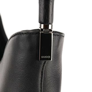 001 3244 Black Calfskin Bamboo Shoulder Bag
