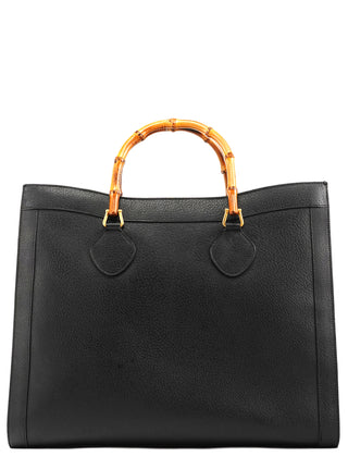 Black Leather Diana Bamboo Tote Bag