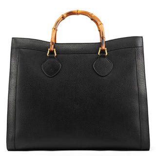 Black Leather Diana Bamboo Tote Bag