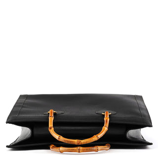 Black Leather Diana Bamboo Tote Bag