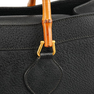 Black Leather Diana Bamboo Tote Bag