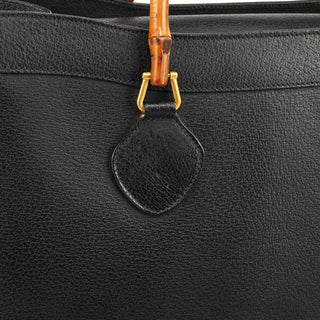 Black Leather Diana Bamboo Tote Bag