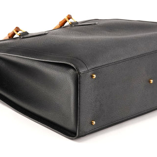 Black Leather Diana Bamboo Tote Bag