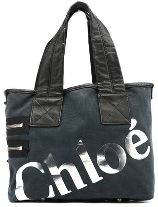 Navy Canvas Silver Logo Tote Bag